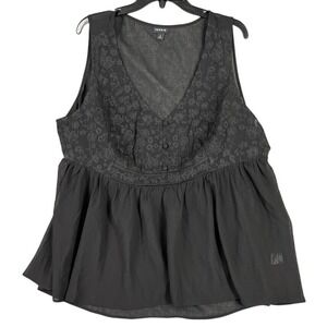Torrid Shirt‎ Womens 2X Black Plus Blouse Tank Sheer Floral Business Formal